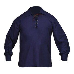 Men Scottish Traditional Jacobite Shirt Highlander Black Lace-up Front Shirt